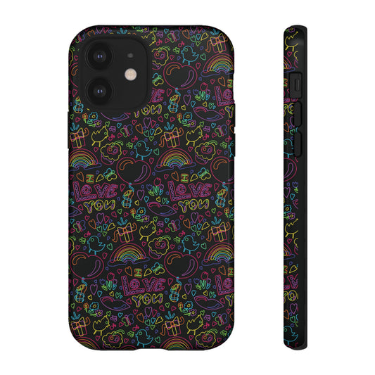 Neon Love Doodle iPhone Case