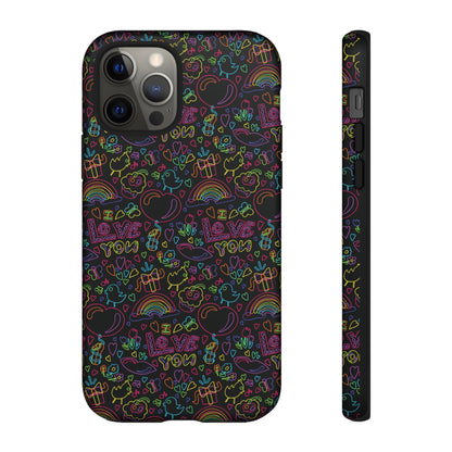 Neon Love Doodle iPhone Case