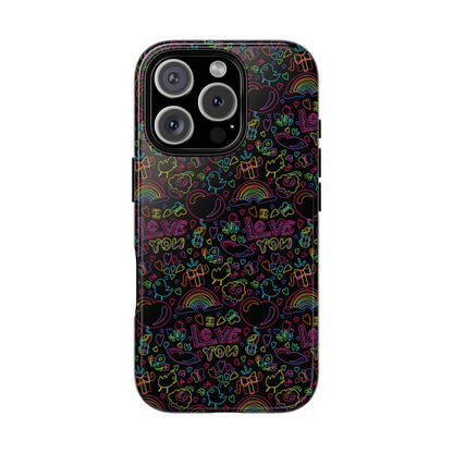 Neon Love Doodle iPhone Case