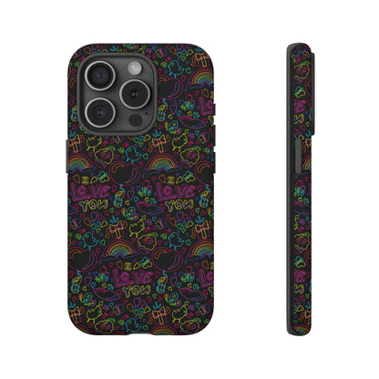 Neon Love Doodle iPhone Case