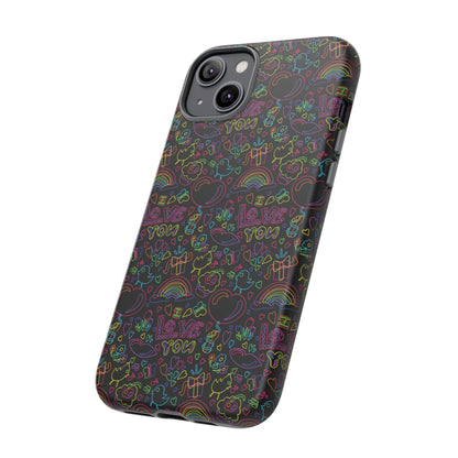 Neon Love Doodle iPhone Case