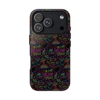 Neon Love Doodle iPhone Case