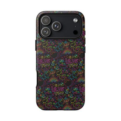 Neon Love Doodle iPhone Case