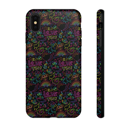 Neon Love Doodle iPhone Case