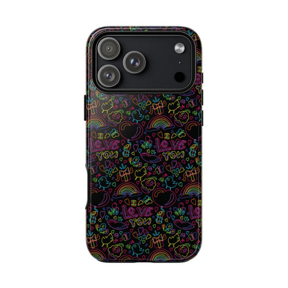 Neon Love Doodle iPhone Case