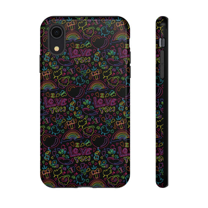 Neon Love Doodle iPhone Case