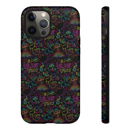 Neon Love Doodle iPhone Case