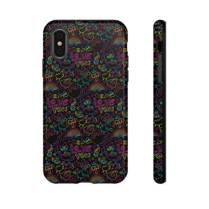 Neon Love Doodle iPhone Case