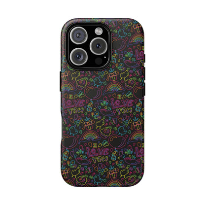 Neon Love Doodle iPhone Case