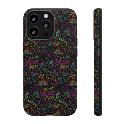 Neon Love Doodle iPhone Case