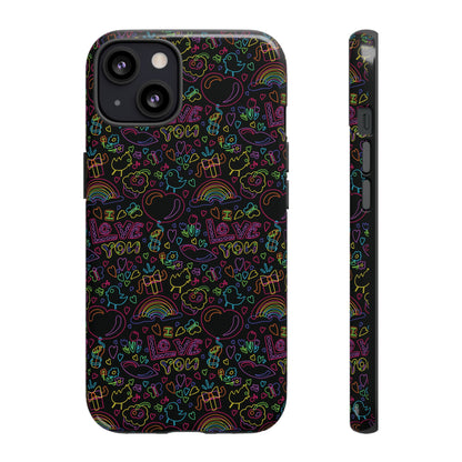 Neon Love Doodle iPhone Case