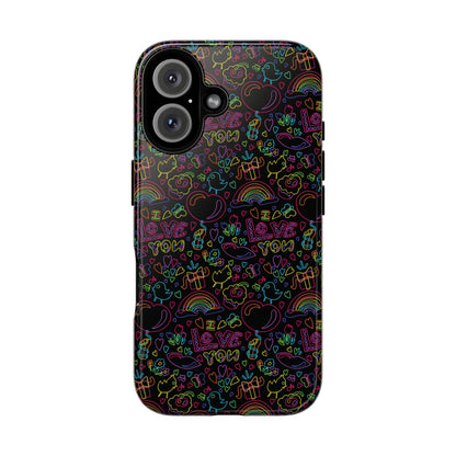 Neon Love Doodle iPhone Case