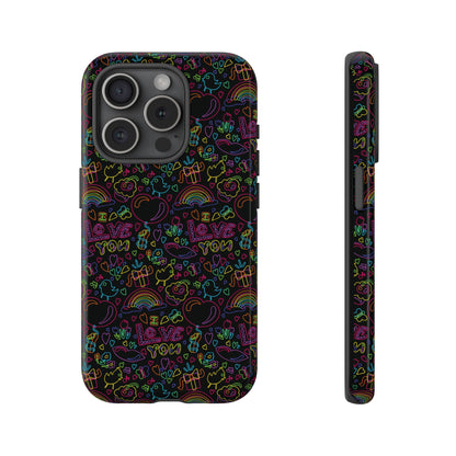 Neon Love Doodle iPhone Case