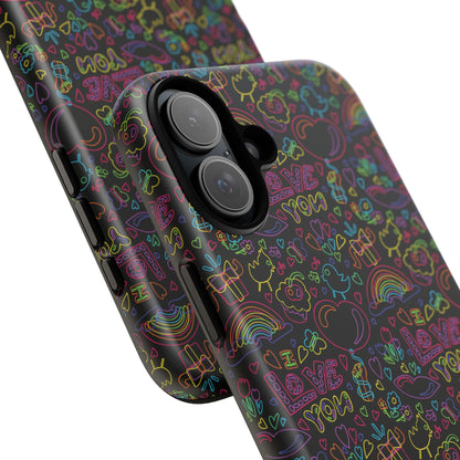 Neon Love Doodle iPhone Case