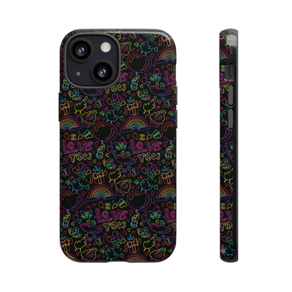 Neon Love Doodle iPhone Case