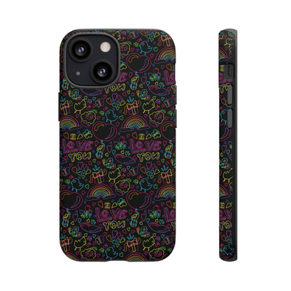 Neon Love Doodle iPhone Case