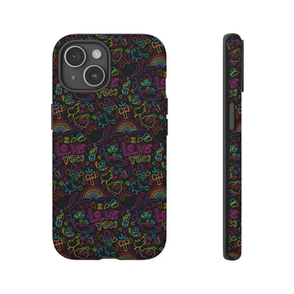 Neon Love Doodle iPhone Case