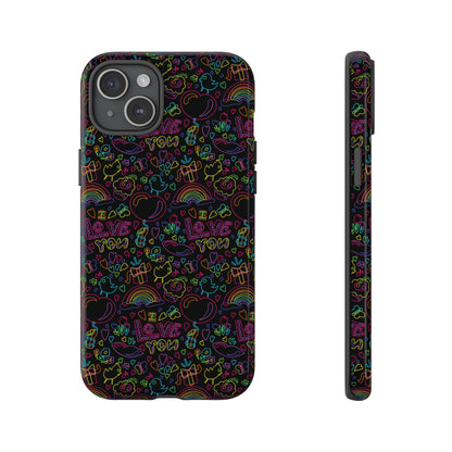 Neon Love Doodle iPhone Case