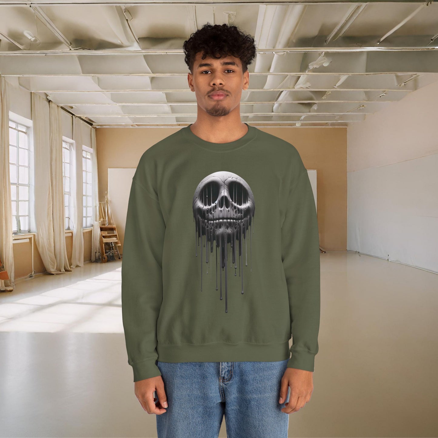 Melting Metallic Skull Crewneck Sweatshirt