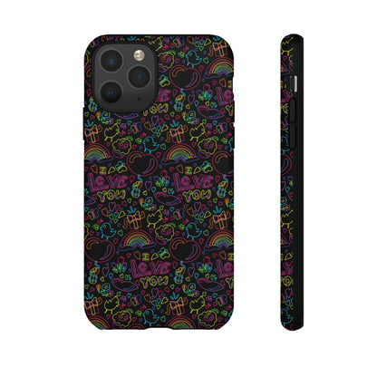 Neon Love Doodle iPhone Case