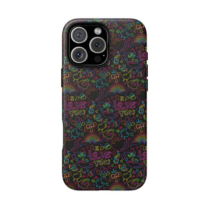 Neon Love Doodle iPhone Case