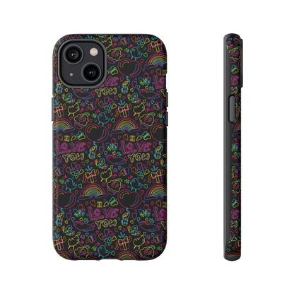 Neon Love Doodle iPhone Case