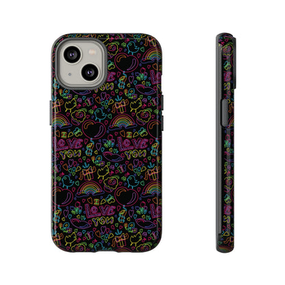 Neon Love Doodle iPhone Case