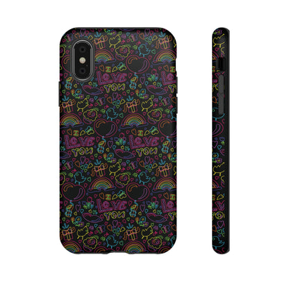 Neon Love Doodle iPhone Case