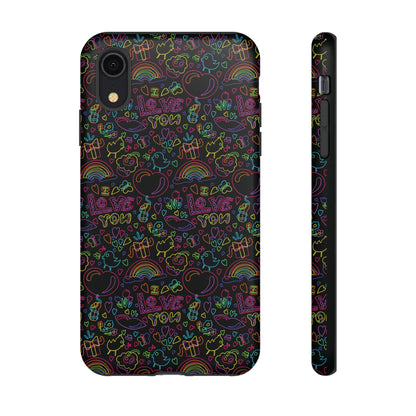 Neon Love Doodle iPhone Case