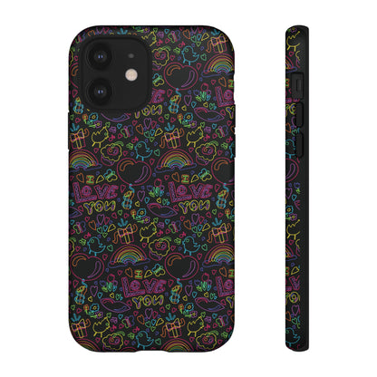 Neon Love Doodle iPhone Case