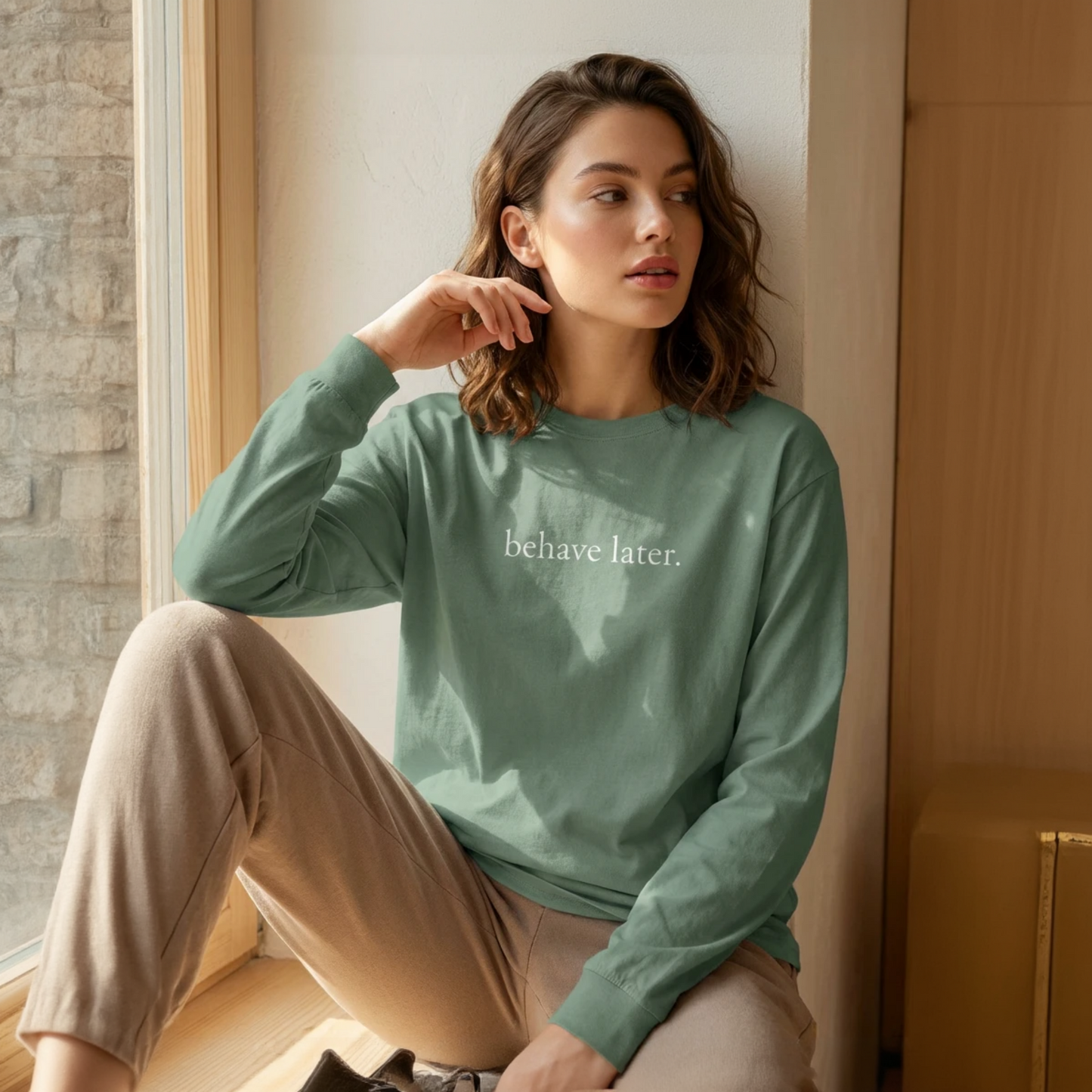 Behave Later Long Sleeve Shirt – Minimal Aesthetic Unisex Tee