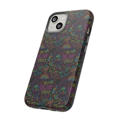 Neon Love Doodle iPhone Case