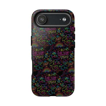 Neon Love Doodle iPhone Case
