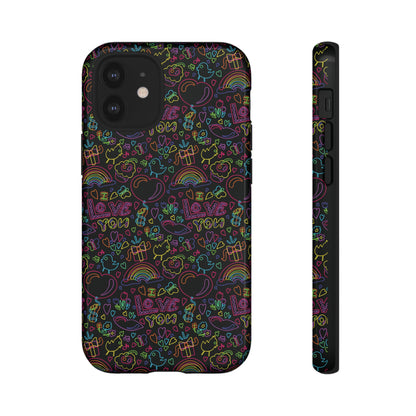 Neon Love Doodle iPhone Case
