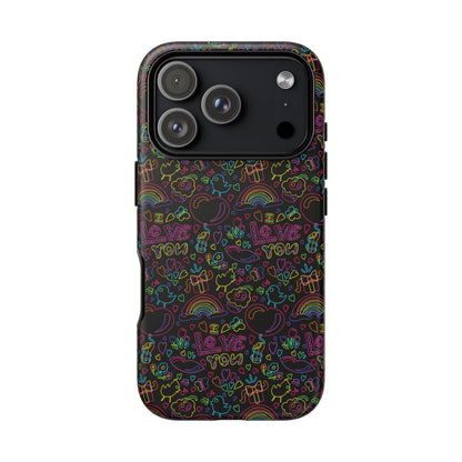 Neon Love Doodle iPhone Case
