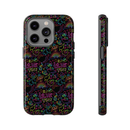 Neon Love Doodle iPhone Case