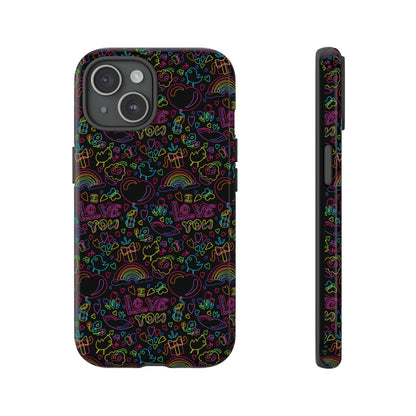 Neon Love Doodle iPhone Case