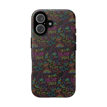 Neon Love Doodle iPhone Case
