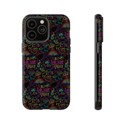 Neon Love Doodle iPhone Case