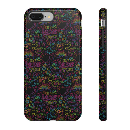 Neon Love Doodle iPhone Case