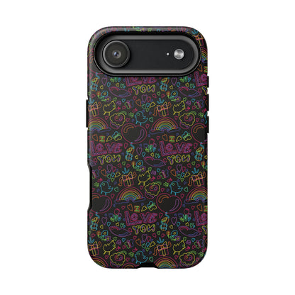 Neon Love Doodle iPhone Case