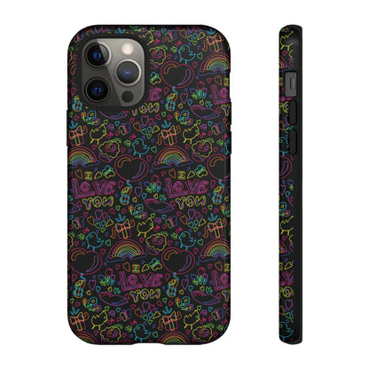 Neon Love Doodle iPhone Case