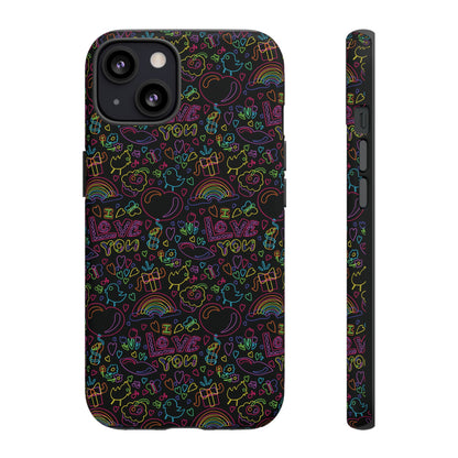 Neon Love Doodle iPhone Case