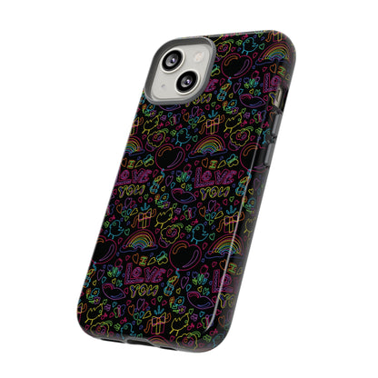 Neon Love Doodle iPhone Case