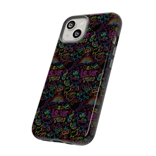 Neon Love Doodle iPhone Case