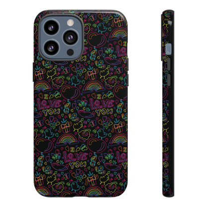 Neon Love Doodle iPhone Case