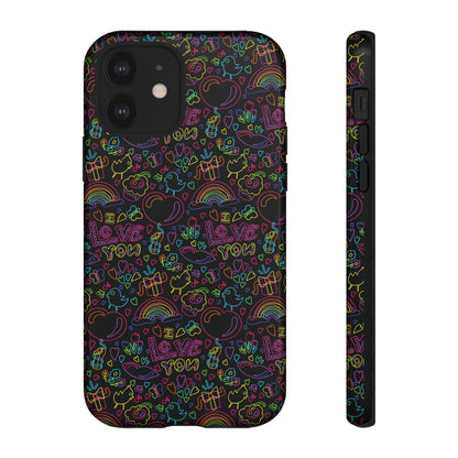 Neon Love Doodle iPhone Case