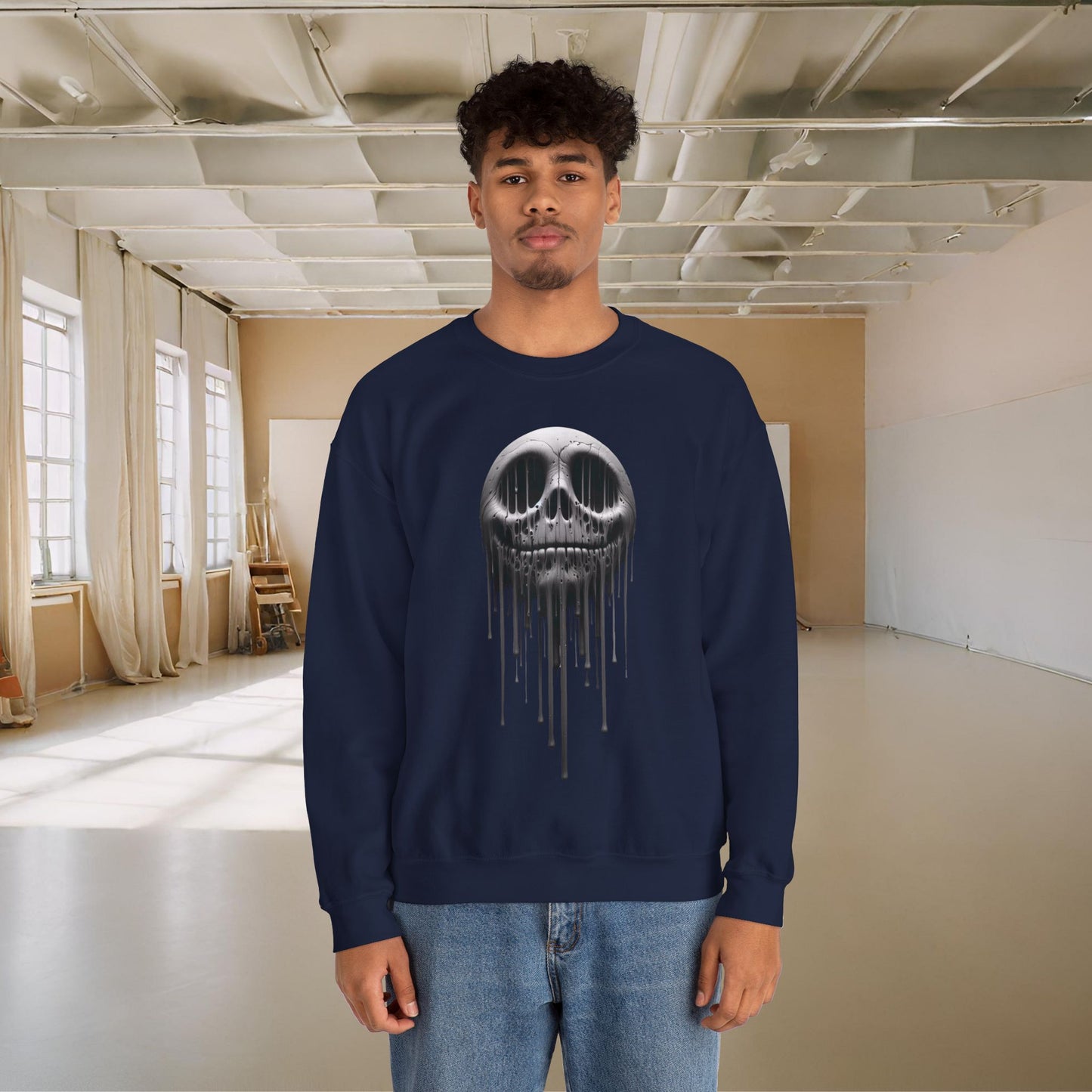Melting Metallic Skull Crewneck Sweatshirt