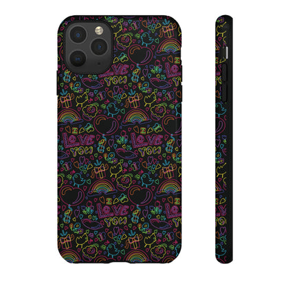 Neon Love Doodle iPhone Case
