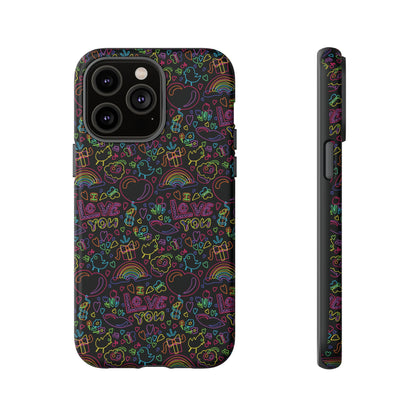 Neon Love Doodle iPhone Case